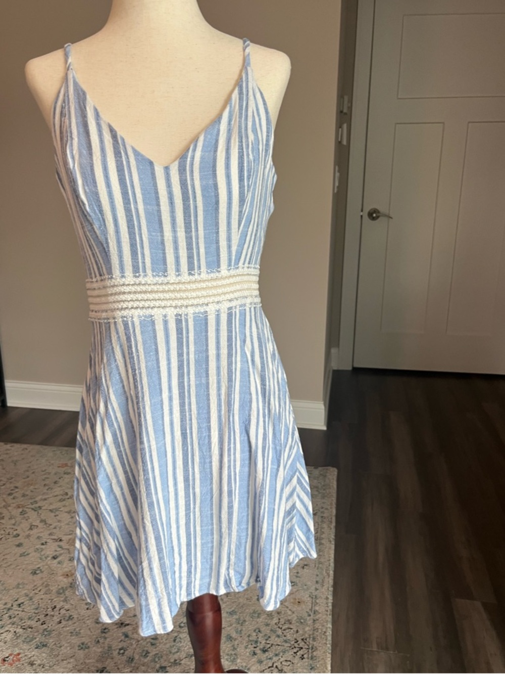 Coastal Cowgirl Dainty  Feminine Striped Spaghetti Strap Sundress Cutout Waist